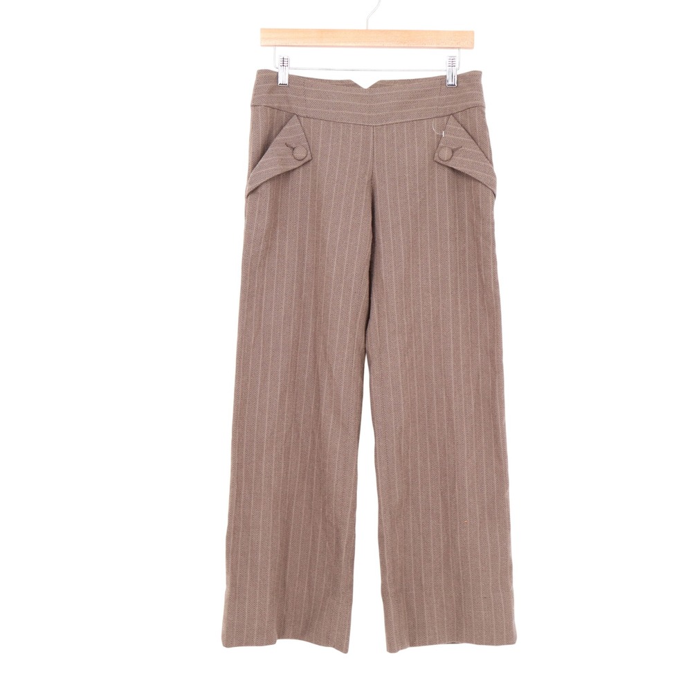 Lux Urban Outfitters Brown Herringbone Wide Leg Trousers Notched Waist Size 2